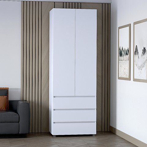 Компактный шкаф для вещей с полочками и штангой 80&times;230&times;56 см Капри К-823 белый (00024) 00024 фото