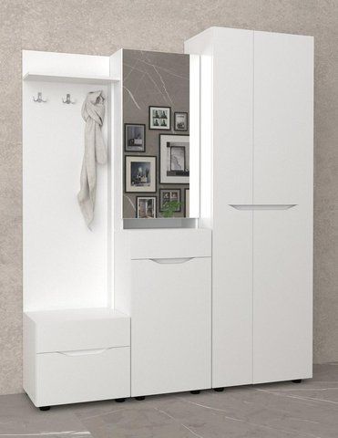 Прихожая Аякс со шкафом, зеркальной тумбой и вешалкой 162&times;37,6&times;200 см белая 31211 фото